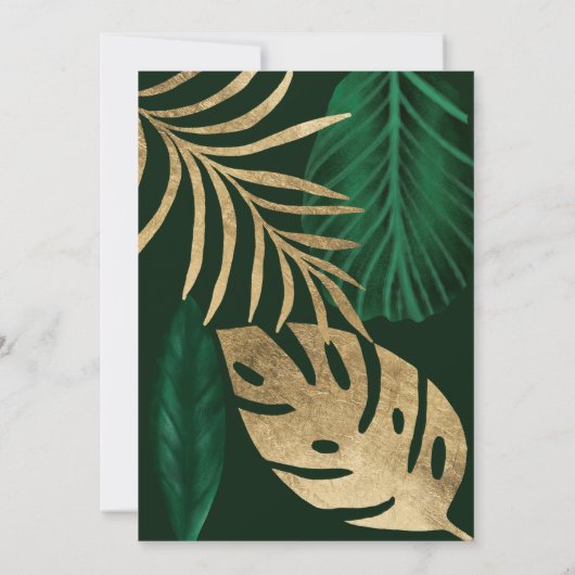 Invitation Mariage de script d'aquarelle de feuille verte d'o (Dos)