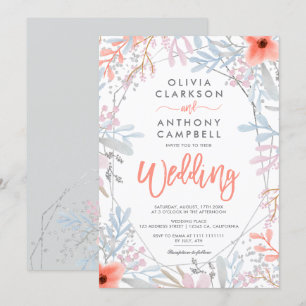 Invitation Mariage de script d'aquarelle florale à cadre arge