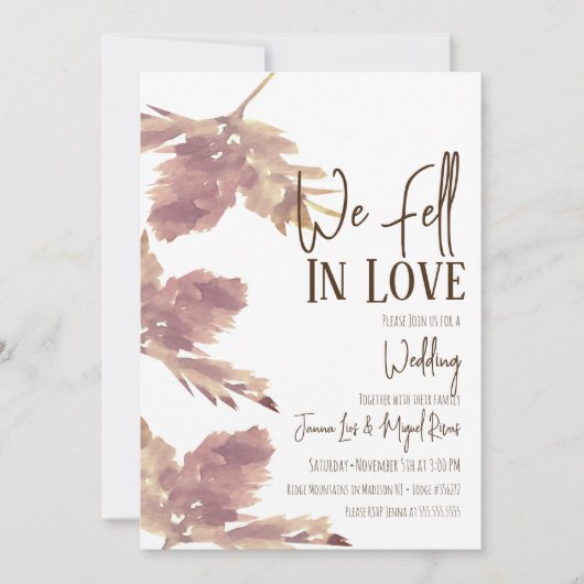 Invitation Mariage de script d'automne feuille aquarelle (Devant)