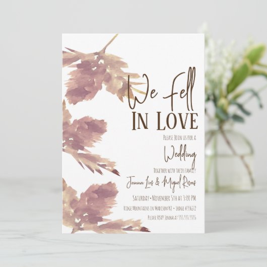 Invitation Mariage de script d'automne feuille aquarelle (Debout devant)