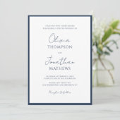 Invitation Mariage de script de bordure bleu marine simple (Debout devant)
