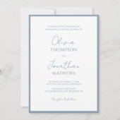 Invitation Mariage de script de bordure bleu simple et poussi (Devant)