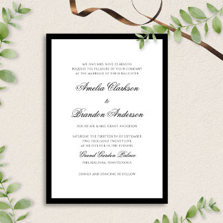 Invitation Mariage de script de bordure noir et blanc classiq