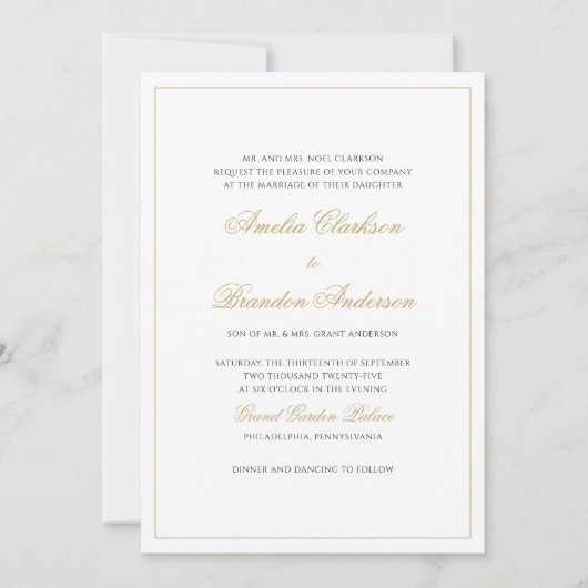 Invitation Mariage de script de bordure noir et or classique (Devant)