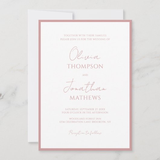 Invitation Mariage de script de bordure rose foncé simple (Devant)