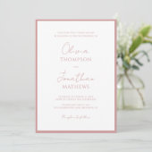 Invitation Mariage de script de bordure rose foncé simple (Debout devant)