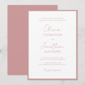 Invitation Mariage de script de bordure rose foncé simple (Devant / Derrière)