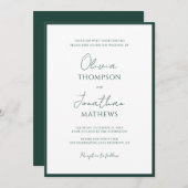 Invitation Mariage de script de bordure verte de forêt simple (Devant / Derrière)