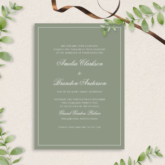 Invitation Mariage de script de bordure verte de la taille fo