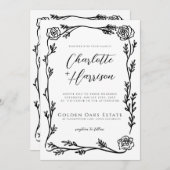 Invitation Mariage de script de cadre de fleurs (Devant / Derrière)
