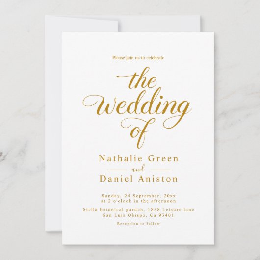 Invitation Mariage De Script De Calligraphie Blanc Et Or Clas (Devant)