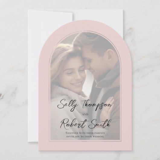 Invitation Mariage de script de calligraphie de photo rose (Devant)