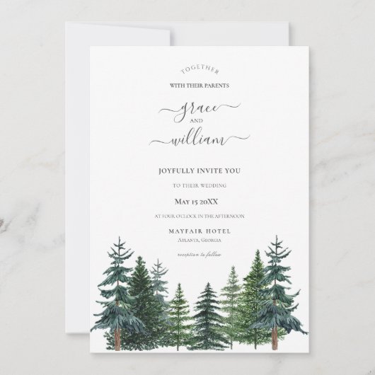 Invitation Mariage de script de calligraphie des arbres fores (Devant)