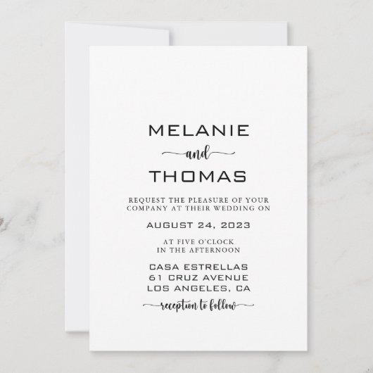 Invitation Mariage de script de calligraphie formelle simple  (Devant)