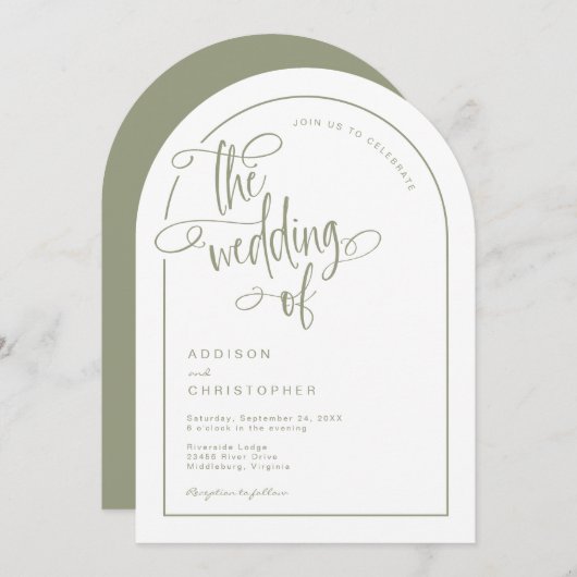 Invitation Mariage de script de calligraphie manuscrite de Sa (Devant / Derrière)