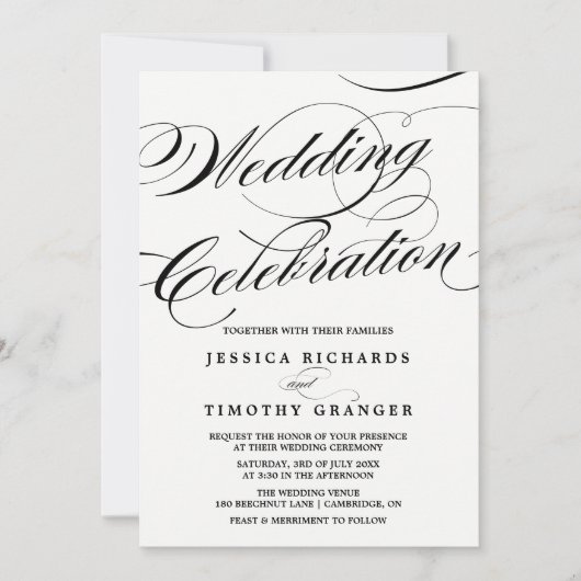 Invitation Mariage de script de calligraphie noir et blanc (Devant)