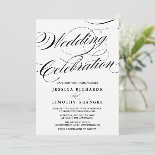 Invitation Mariage de script de calligraphie noir et blanc (Debout devant)