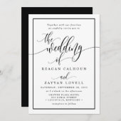 Invitation Mariage De Script De Calligraphie Noir Et Blanc Ch (Devant / Derrière)