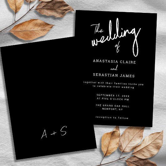 Invitation Mariage de script de calligraphie noir et blanc mo