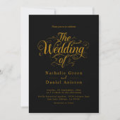 Invitation Mariage de script de calligraphie noir et or class (Devant)