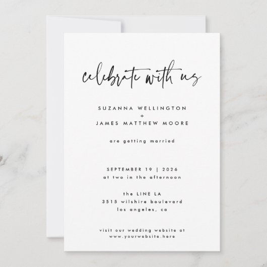 Invitation Mariage de script de calligraphie noir minimal (Devant)