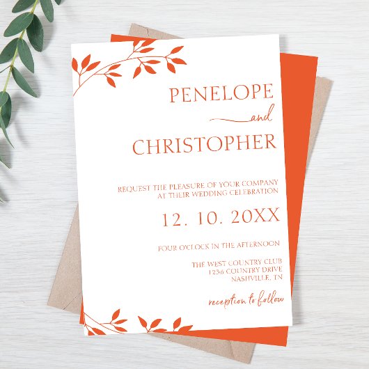 Invitation Mariage de script de calligraphie orange simple