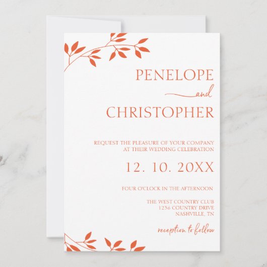 Invitation Mariage de script de calligraphie orange simple (Devant)
