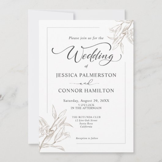 Invitation Mariage de script de calligraphie simple et élégan (Devant)