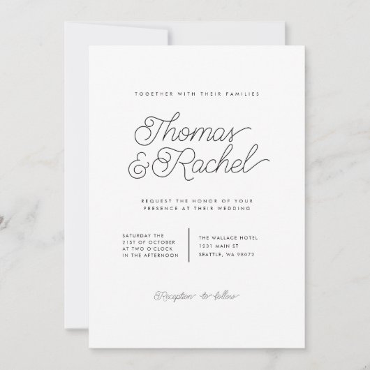 Invitation Mariage de script de calligraphie simple moderne (Devant)