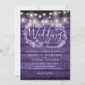Invitation Mariage de script de chaîne de bois rustique viole (Devant)