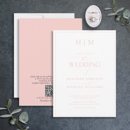 Invitation Mariage de script de code QR blanc rose