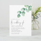 Invitation Mariage de script de code QR Feuille Eucalyptus (Debout devant)