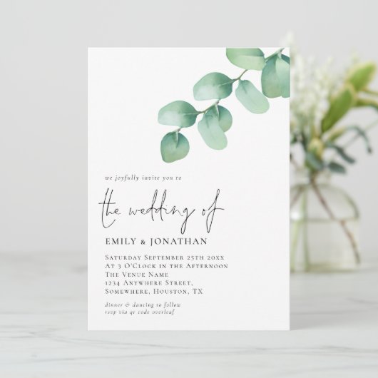 Invitation Mariage de script de code QR Feuille Eucalyptus (Debout devant)