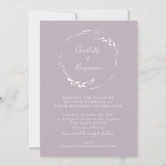 Invitation Mariage de script de couronne florale de Lilac à p (Devant)