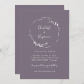 Invitation Mariage de script de couronne florale foncé Dusty (Devant / Derrière)