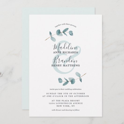 Invitation Mariage de script de courroie moderne Ampersand Eu (Devant / Derrière)