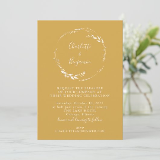 Invitation Mariage de script de courtoisie florale jaune pous (Debout devant)