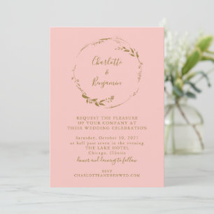 Invitation Mariage de script de courtoisie florale rose et or