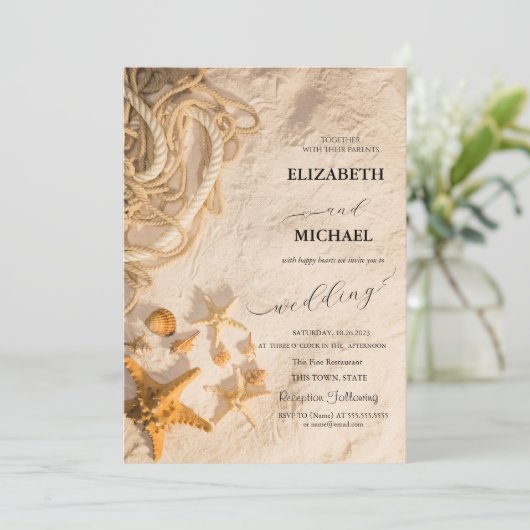 Invitation Mariage de script de  de cordage de coquillages (Debout devant)