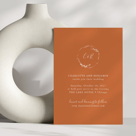 Invitation Mariage de script de  de couronne d'oranges brûlée