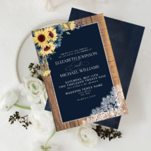 Invitation Mariage de script de dentelle bleu de la marine of