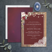 Invitation Mariage de script de dentelle en bois clair de Bou