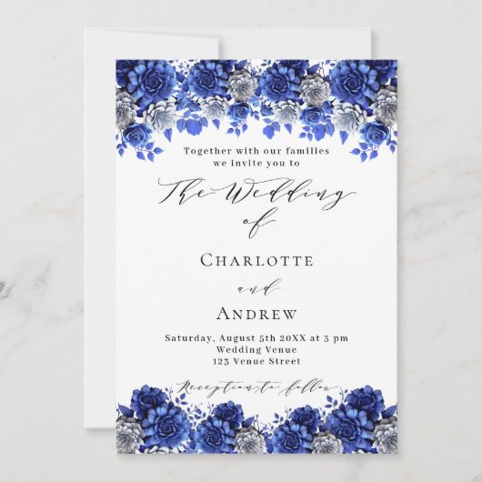 Invitation Mariage de script de fleurs blanches royales (Devant)