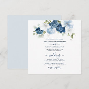 Invitation Mariage de script de fleurs bleu foncé