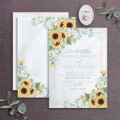 Invitation Mariage de script de fleurs de tournesol bleu fonc