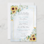Invitation Mariage de script de fleurs de tournesol bleu fonc (Devant)