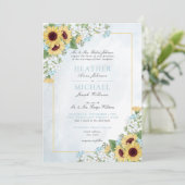 Invitation Mariage de script de fleurs de tournesol bleu fonc (Debout devant)
