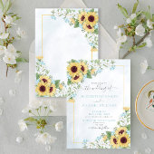 Invitation Mariage de script de fleurs de tournesol bleu rust