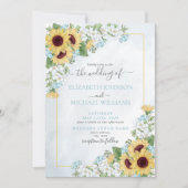 Invitation Mariage de script de fleurs de tournesol bleu rust (Devant)