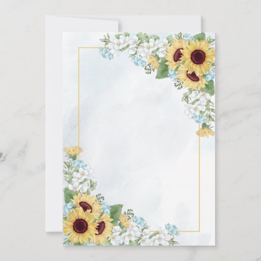 Invitation Mariage de script de fleurs de tournesol bleu rust (Dos)